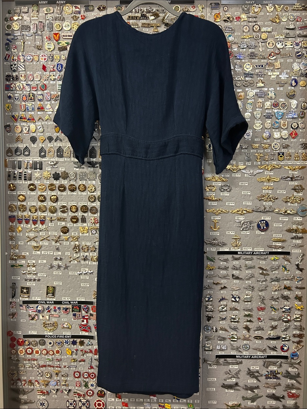 Closet London Heavy Crepe Navy Midi Dress with Relaxed Short Sleeves